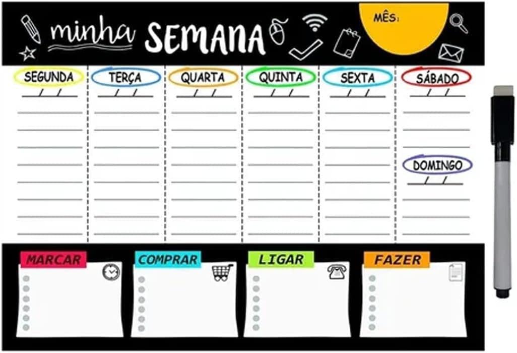 Planner Semanal 60x40cm Quadro Anotações + Caneta