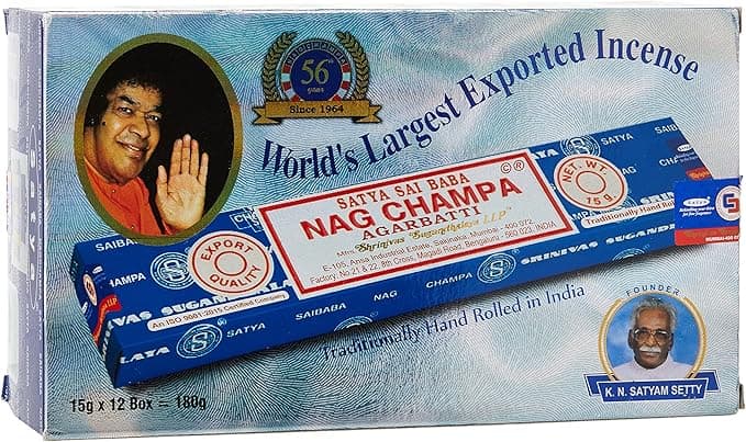 Satya Sai Baba Nag Champa Agarbatti Pacote de 12 Caixas de incenso 15 g Cada incenso de palitos para relaxamento, meditação, positividade e paz
